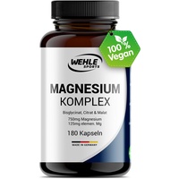 Wehle Sports Magnesium Komplex 375mg elementares Magnesium je Tagesdosis. Magnesiumbisglycinat Magnesiumcitrat Magnesiummalat, hochdosiert, vegan (180 Kapseln)