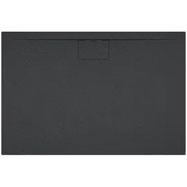 doporro Duschtasse Duschwanne 100x120x3 flach Mineralguss in Anthrazit inkl. Ablaufgarnitur AL06 DIN-Anschlüsse für bodengleiche Montage geeignet Geoma07