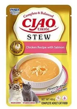 INABA Cat Ciao Stew – cremiges Katzenfutter mit Hähnchen- und Lachsgeschmack, 40g