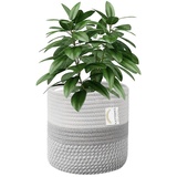 NATTHSWE Pflanzenkorb mit Liner, Geflochtene Blumentopf Übertopf Korb für 18cm Innenbereich Pflanzgefäße Baumwollseil Jute Pflanzenkorb Topf Dekoration faltbar Wäschekorb Haushalt Lagerung Korb