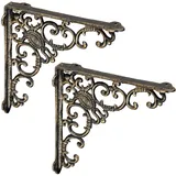 Relaxdays Regalwinkel antik, 2er Set, Regalträger Gusseisen, Barocke Ornamente, Winkel für Regalboden, Vintage, bronze