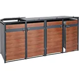 MCW 4er Mülltonnenverkleidung MCW-J82, Mülltonnenbox, erweiterbar, Metall 100kg, anthrazit Kirsche-Holzoptik dunkelbraun