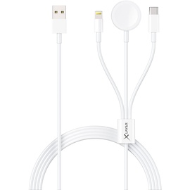XLayer 3-in-1 Multifunktions-Kabel mit Lightning/Wireless/USB-C 1.5m weiß