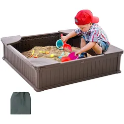 VEVOR Sandkasten Quadratischer Sandkasten Sandgrube 3-12 Jahre 1235x1235x315mm