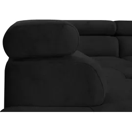 torana Ecksofa Aller L-form mit Schlaffunktion und Bettkasten in Schwarz (Jasmine 100), Links Ottomane
