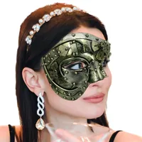 Hudhowks Venezianische Maske für Herrenkostü, Steampunk-Metallmaske, halbes Gesicht, Punk-Maske für Halloween-Kostümparty, Phantom der Opern, Faschingsball