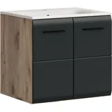 welltime Waschbeckenunterschrank FLORENZ, Breite 60 cm, inkl. Waschbecken, hängende Montage (2-St., TOPSELLER) hochwertige MDF Front, Griff schwarz, Badschrank, Bad schwarz