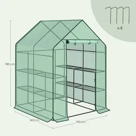 Woltu Foliengewächshaus Metall Grün Folie 143 mm 2,04 m2
