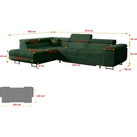altdecor Ecksofa Cord mit Schlaffunktion 2-Sitzer Grün