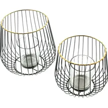 Frank-Flechtwaren Windlicht Modern, Teelichthalter, aus Metall Ø 11 x 11 cm Ø 13 x 13 cm (ØxH), 2 Stück