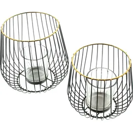 Frank-Flechtwaren Windlicht Modern, Teelichthalter, aus Metall Ø 11 x 11 cm Ø 13 x 13 cm (ØxH), 2 Stück