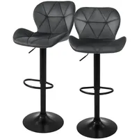 ML-Design Barhocker 2er Set aus Samt Grau Gepolsterter Barstuhl mit Rückenlehne und Fußstütze,
