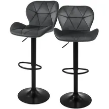 ML-Design Barhocker 2er Set aus Samt Grau Gepolsterter Barstuhl mit Rückenlehne und Fußstütze,