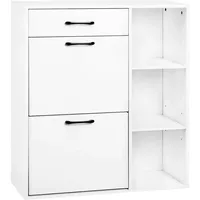 Woltu Schuhschrank Weiß, Holzwerkstoff, 2 Fächer, 1 Schubladen, 80x90x30