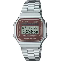 Casio Collection A168WA-1W, Wasserfest - Silber/Dunkelrot