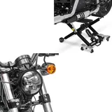 Set: Motorrad Hebebühne ConStands Midlift XL Motorradheber bis 500kg in schwarz + LED Scheinwerfer 5,75 Zoll passend für Harley Davidson Hauptscheinwerfer schwarz Craftride