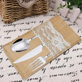 OEM Jute Bestecktaschen Weiß 22 x 11 cm