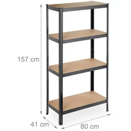 Relaxdays Schwerlastregal Metall 157 x 80 x 41 cm schwarz 4 Böden 280 kg Traglast