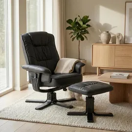 Idimex Relaxsessel Charly Kunstleder 76 x 87 x 61 cm Schwarz mit Hocker