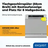 GGV Exquisit Exquisit Mini-Geschirrspüler, Tischspülmaschine, 55 cm breit, spülmaschine klein, ECO-Modus, GSP5508-030D silber