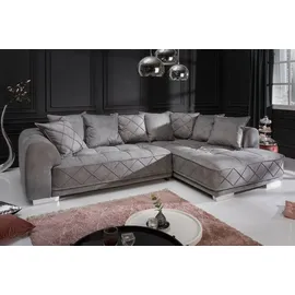 Riess-Ambiente Modernes XXL Ecksofa DECADENCIA 320cm silbergrau Samt inkl. Kissen Eckcouch Sofa - Grau