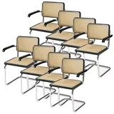 8er-Set Esszimmerstühle Divit FM10 Rattanstühle mit Metallrahmen schwarz beige