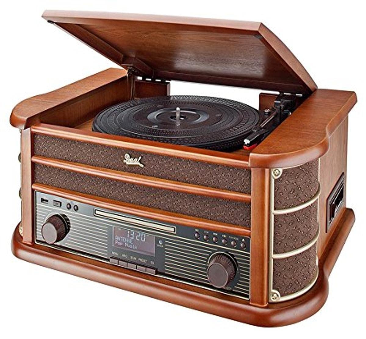 Dual NR 50 DAB Stereo-Nostalgie-Komplettanlage mit Plattenspieler (UKW/DAB(+) Radio, CD (MP3), USB, Kassettenabspieler, AUX-In, Direct-Encoding-Funktion, Fernbedienung) Braun