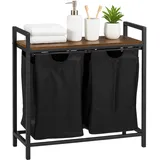 Relaxdays Wäschesammler, 2 Fächer mit Ablage, HBT: 72 x 73 x 33 cm, Wäschekorb Metall, braun/schwarz