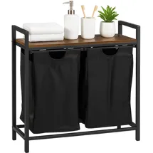 Relaxdays Wäschesammler, 2 Fächer mit Ablage, HBT: 72 x 73 x 33 cm, Wäschekorb Metall, braun/schwarz