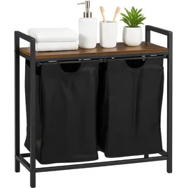 Relaxdays Wäschesammler, 2 Fächer mit Ablage, HBT: 72 x 73 x 33 cm, Wäschekorb Metall, braun/schwarz