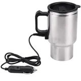 Elektrischer Wasserkocher, 12V 450ml Elektrischer Reise-Heizbecher aus Edelstahl Im Auto Kaffee-Tee-Becher Silber + Schwarz