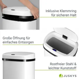 Juskys Automatik Mülleimer mit Sensor 60L - Abfalleimer mit elektrischem Deckel - Weiß