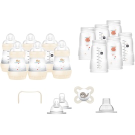 MAM Easy Start Anti-Colic Set XXL, mitwachsende Baby Erstausstattung mit Schnuller, Flaschen, Sauger und mehr, Baby Geschenk Set, ab Geburt, beige/zartrosa