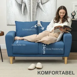 Homcom Zweisitzer Blau Textil, 133x81x73 cm, Wohnzimmer Sofas & Couches, Sofas, 2-Sitzer Sofas