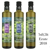 Extra natives Olivenöl One Day Crete g.U. Virgin Kretische Greek 3 x 0,5lt Glas