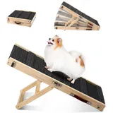 Klappbare Holz-Hundrampe für Bett, Sofa und Niedrige Möbel– Verstellbare Haustierrampe für kleine Hunde, Hunderampen Höhe 25-52 cm, L83 cm, B35cm, rutschfeste Oberfläche, tragbare klappbare Hunderampe