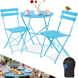Kesser KESSER® Bistroset 3-teilig Bistrotisch mit 2 klappbaren Stühle Set Balkonset Balkonmöbel Klapp-Möbel Gartenset Sitzgarnitur Gartengarnitur Gartenmöbel Sitzgruppe Metall Bistro Gartentisch inkl. Abdeckung