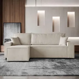 beautysofa Ecksofa HEKTOR L-Form mit Schlaffunktion und Bettkasten, Couch in Hellbeige, Ottomane 70 cm - Beige/Creme