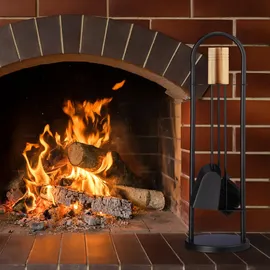 Relaxdays Kaminbesteck modern 4-tlg. schwarz/braun