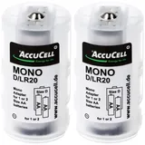 AccuCell Universal Mono D Adapter im 2er Pack für 1 oder 2 Mignon, AA, LR6, FR6 Batterie oder Akku