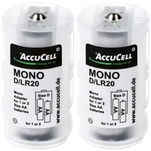 AccuCell Universal Mono D Adapter im 2er Pack für 1 oder 2 Mignon, AA, LR6, FR6 Batterie oder Akku