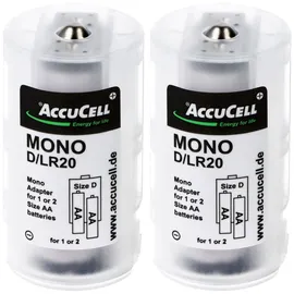 AccuCell Universal Mono D Adapter im 2er Pack für 1 oder 2 Mignon, AA, LR6, FR6 Batterie oder Akku