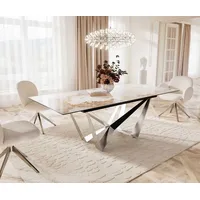 DeLife Esstisch Edge 180-220x100 Keramik Minas Melange Weiß-Beige Spider