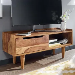 Kadima Design `Tv`-Schrank Sheeshamholz, bis 50-Zoll, Schiebetür, 2 Fächer, Handarbeit. 95x34x44 cm