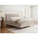 WFL GROUP BOXBETT Allen mit Bettkasten – Polsterbett 200 x 200 cm mit H4 Taschenfederkern Matratze & 5 cm Topper – Stauraumbett mit hohem Kopfteil & Metallfüße – Samt Beige