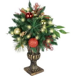 Künstlicher Weihnachtsbaum I.GE.A. "Dekorierter Tannenbaum mit LED Licht im Pokal", rot (rot, gold), B:50cm H:75cm, Kunststoff, Weihnachtsbäume, Dekoriert mit Christbaumkugeln Künstlicher Christbaum Weihnachtsdeko