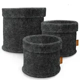 Miqio® Design Premium Filz Korb - Aufbewahrungskörbe rund - 3er-Set - Pflanzenkorb - Blumenübertopf - Ökotex Zertifiziert - Faltbarer Organizer für alle Räume - dunkelgrau