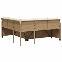 vidaXL Gartensofa in L-Form mit Tisch und Kissen Beige Poly Rattan