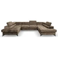 beautysofa Ecksofa Sorento U, mit Schlaffunktion, Bettkasten, verstellbare Kopfstützen, große Eckcouch mit Metallbeine, Bettfunktion beige