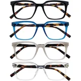 OPULIZE KOI Lesebrille 4er Pack - Große Rechteckige Fassung - Schwarz-Blau-Grau-Durchsichtig - Damen Herren Unisex - Federscharniere - RRRR50-137C - +1.50